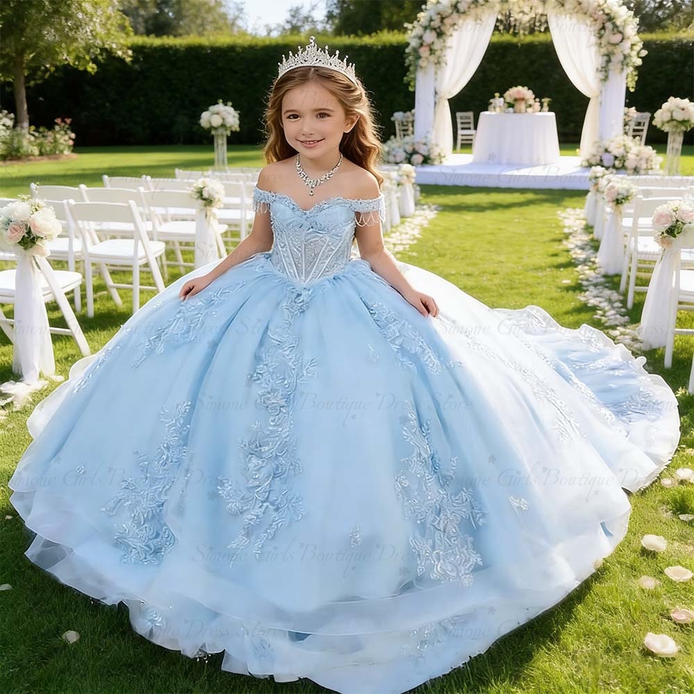 Bridal Sash Ribbon - Prinzessinnen-Festkleid mit Schleppe Himmelblau 2026 Geburtstagskleid