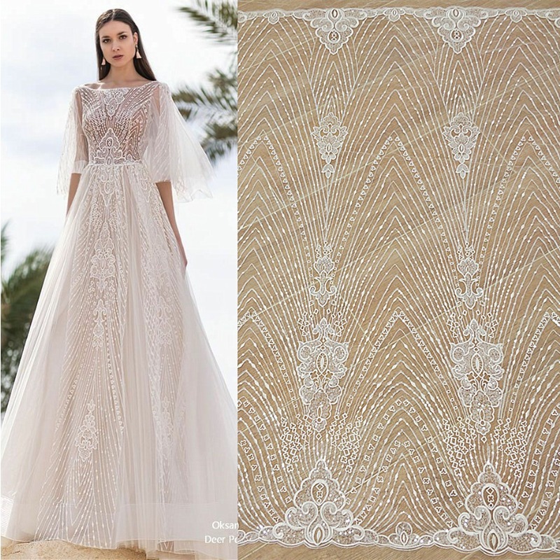 Wedding Dress Supply - Neue gestreifte Spitze Stickerei Pailletten Mesh